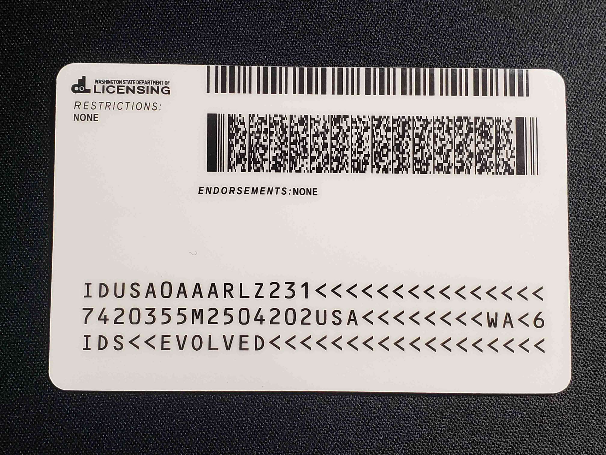 Washington EDL Fake ID Back