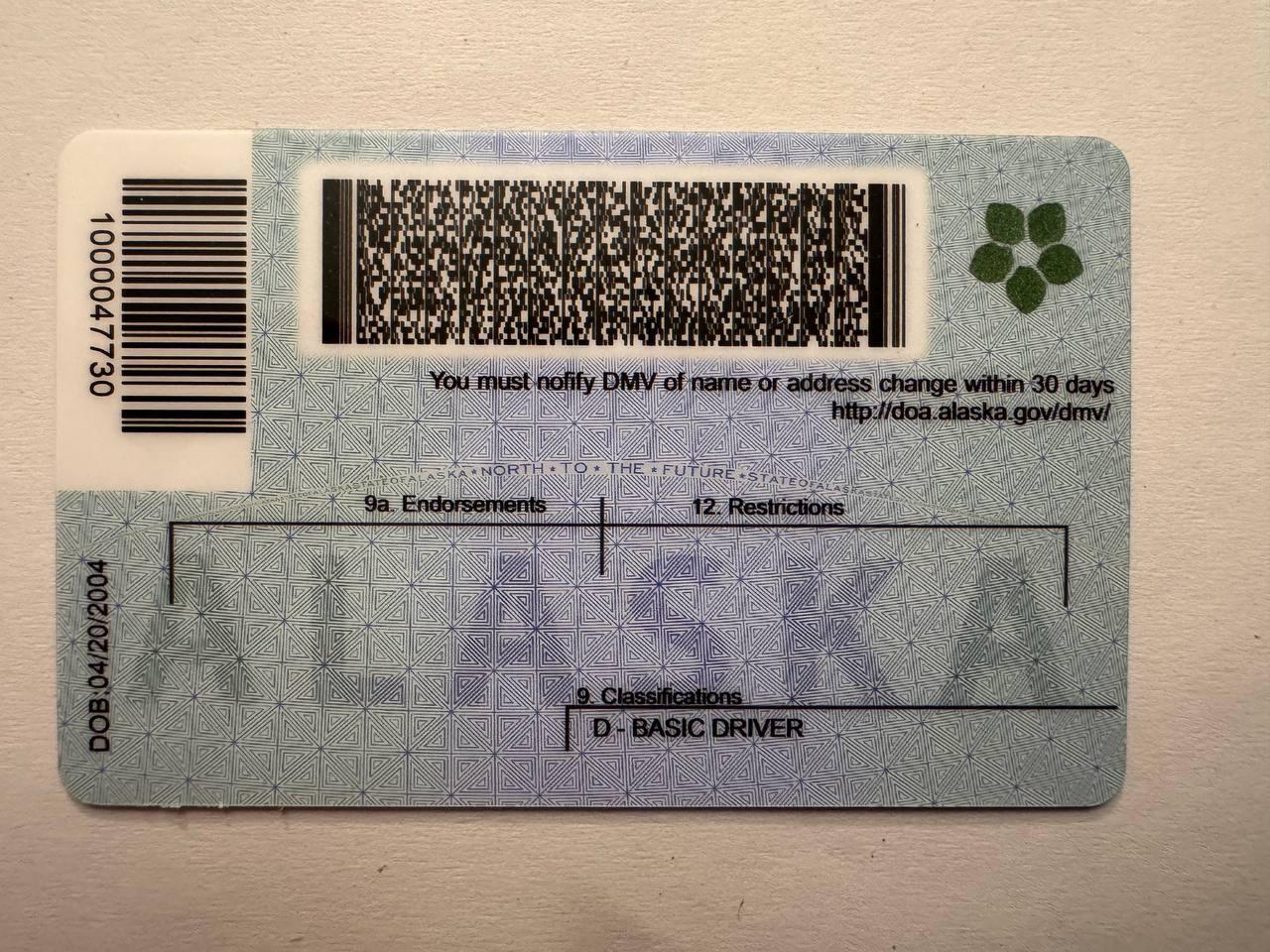 AK Fake ID Back