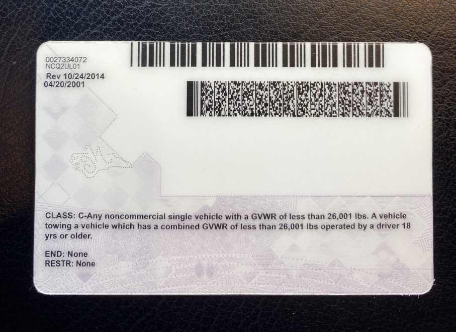 North Carolina Fake ID Back