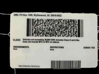South Carolina (Old Version) Fake ID Back