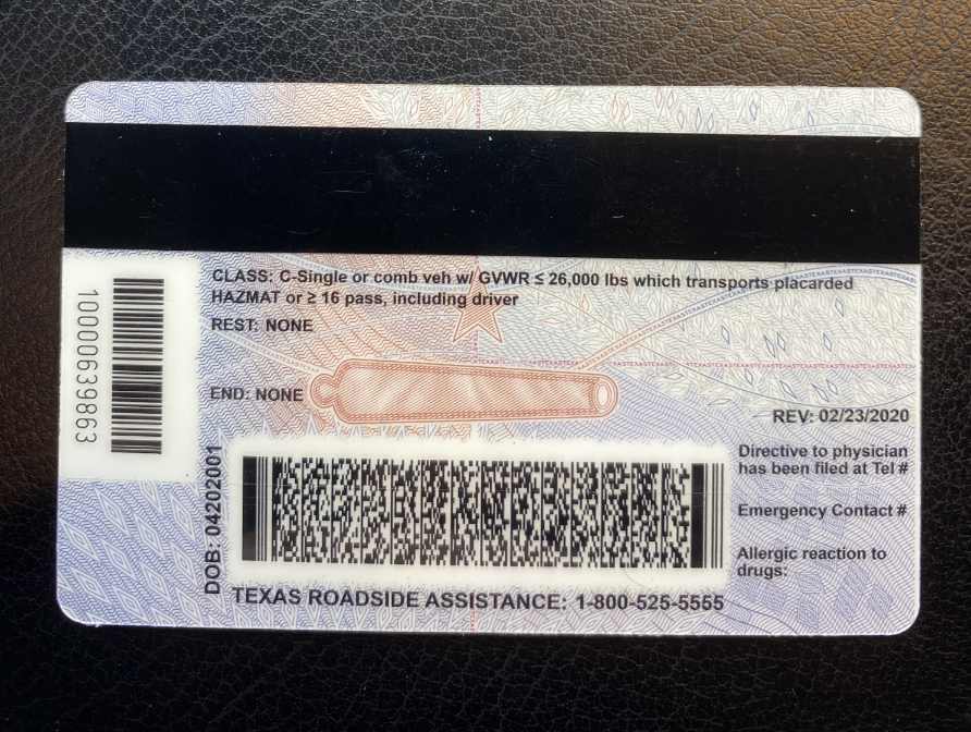 Texas Fake ID Back